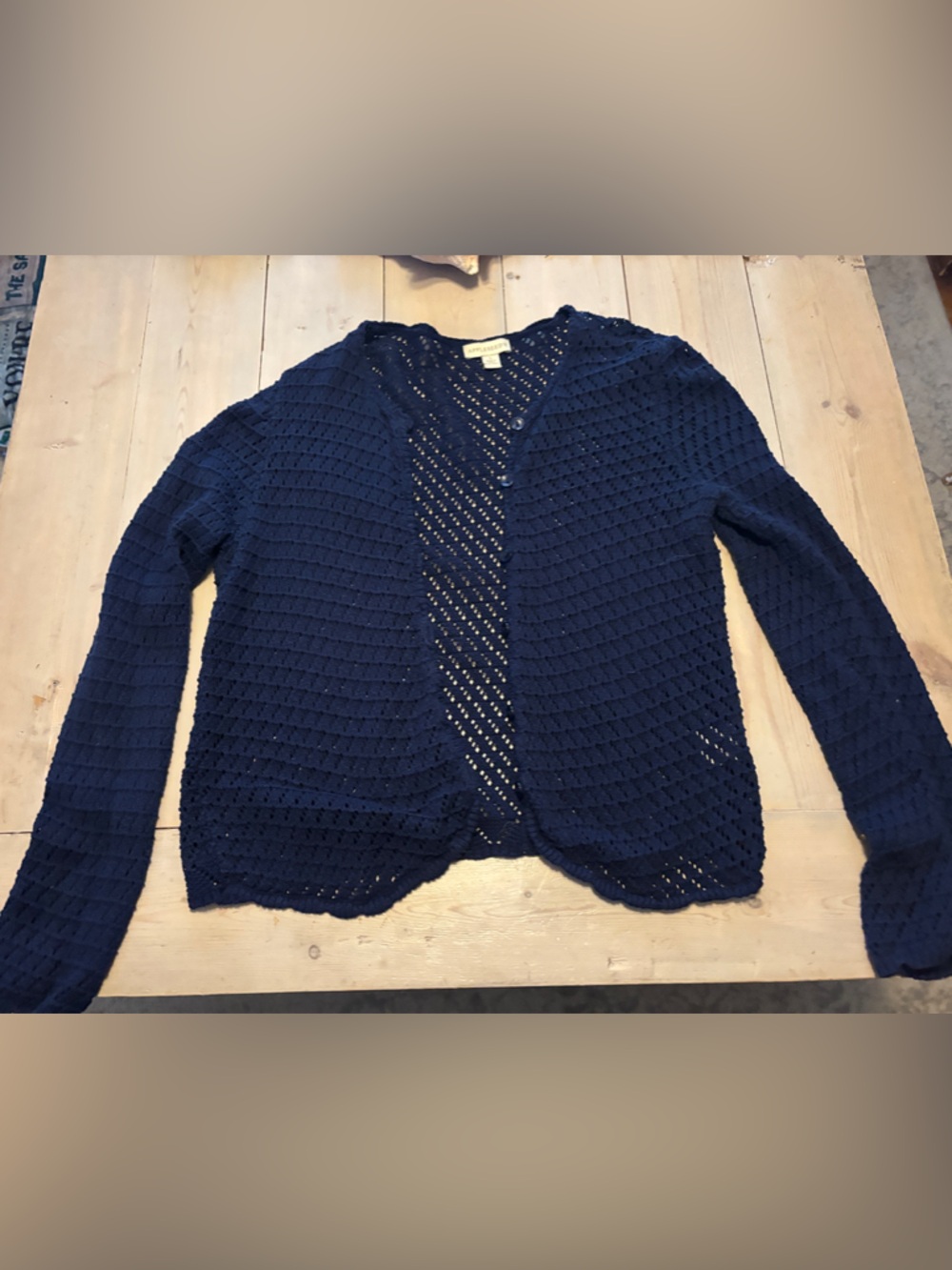 Appleseed's Navy Blue Open-Knit Cardigan Size Large